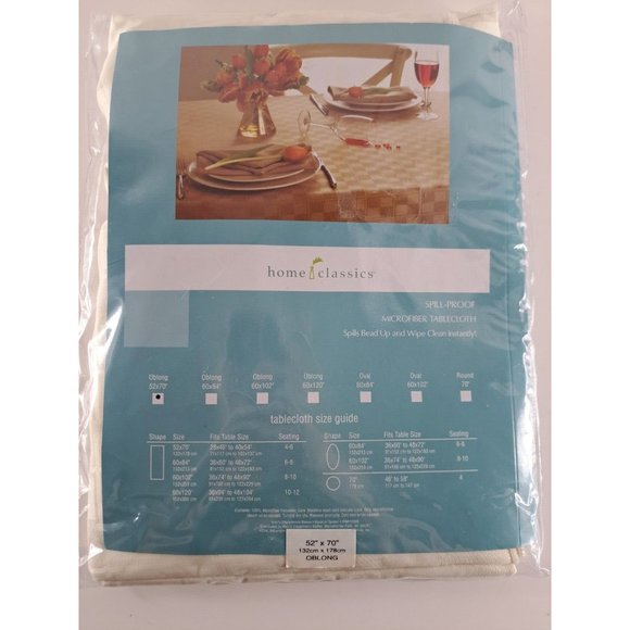 Kohls Tablecloth NEW Ivory Spill Proof Checked Square Oblong 52 x 70 Microfiber - Picture 2 of 7